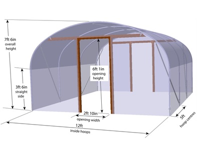12ft Polytunnel Dimensioned Image
