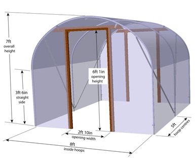8ft Polytunnel Dimensioned Image